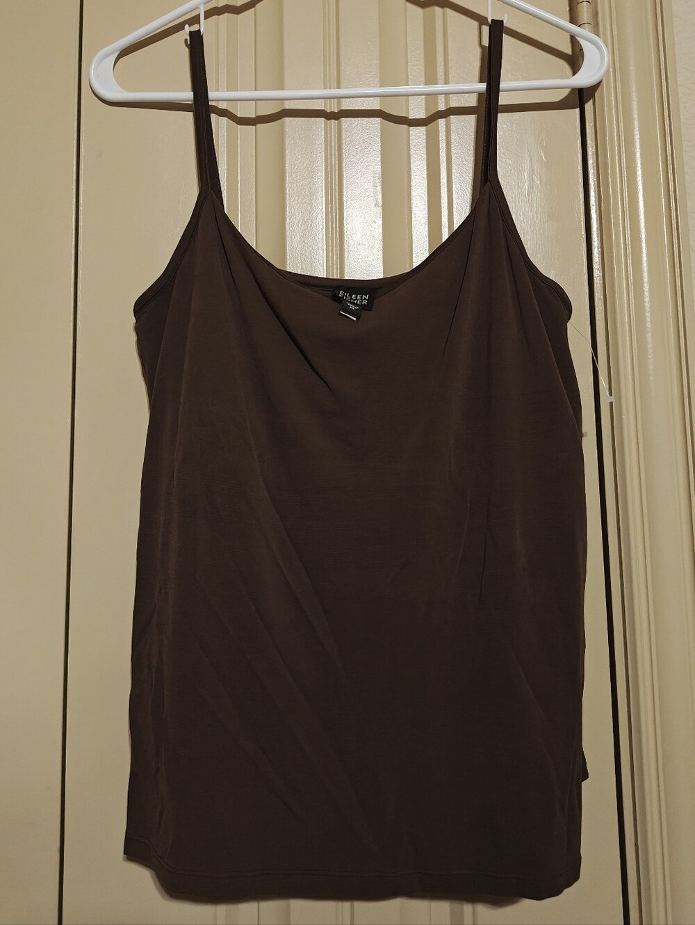Eileen Fisher Silk Cami Tank Top Chocolate Brown Medium Built In Bra Luxe NWOT